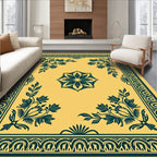 Golden Teal Floral Corner Arrangement Rug