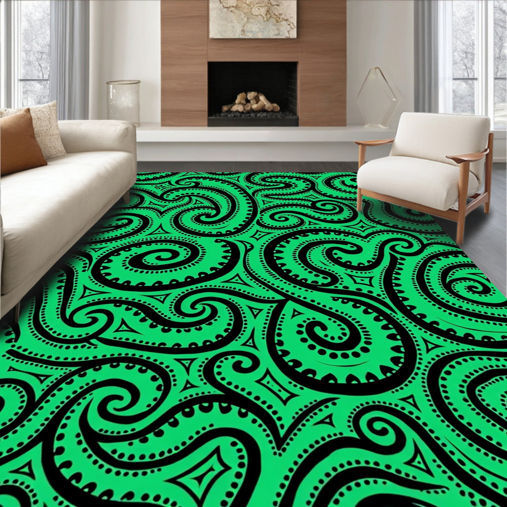Vibrant Green Swirl Paisley Rug