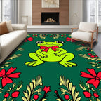 Festive Green Frog Red Bow Collage Rug