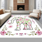 Pink Floral Elephant Whimsical Garden Rug