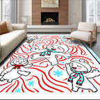 Playful Snowmen Red Swirls Blue Snowflakes Rug