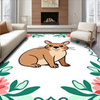 Cute Brown Rabbit Floral Wreath Rug