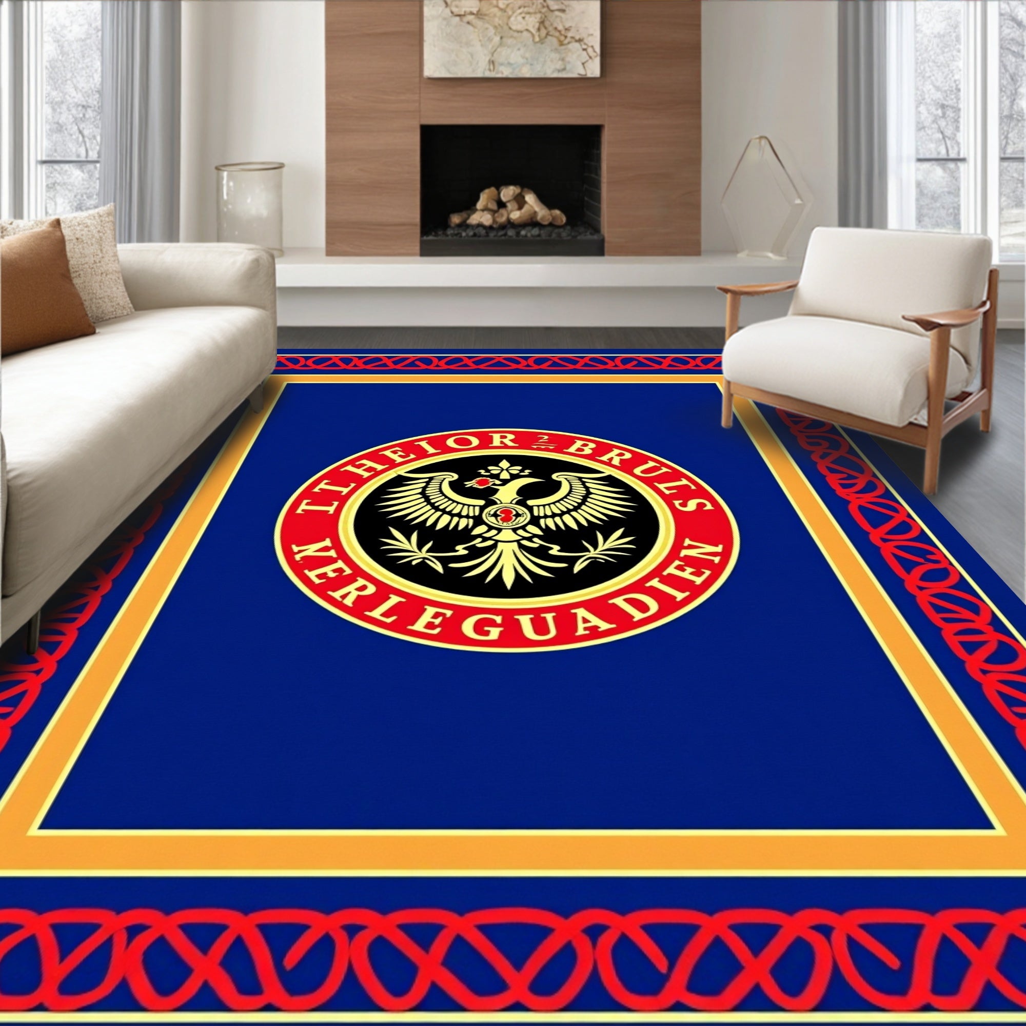 Bold Red Eagle Emblem Royal Blue Rug