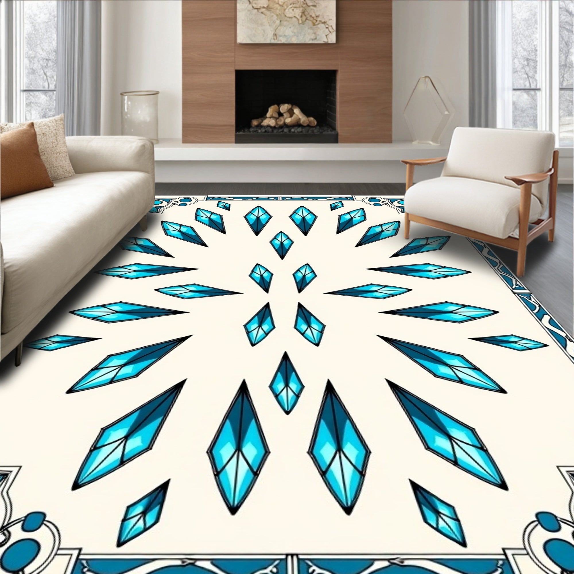 Turquoise Crystal Diamond Mandala Rug