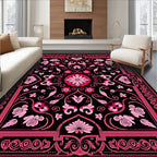 Dramatic Pink Floral Swirl Accents Rug