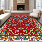 Ornate Red Floral Scroll Medallion Rug