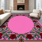 Rich Red Rose Garden Frame Rug