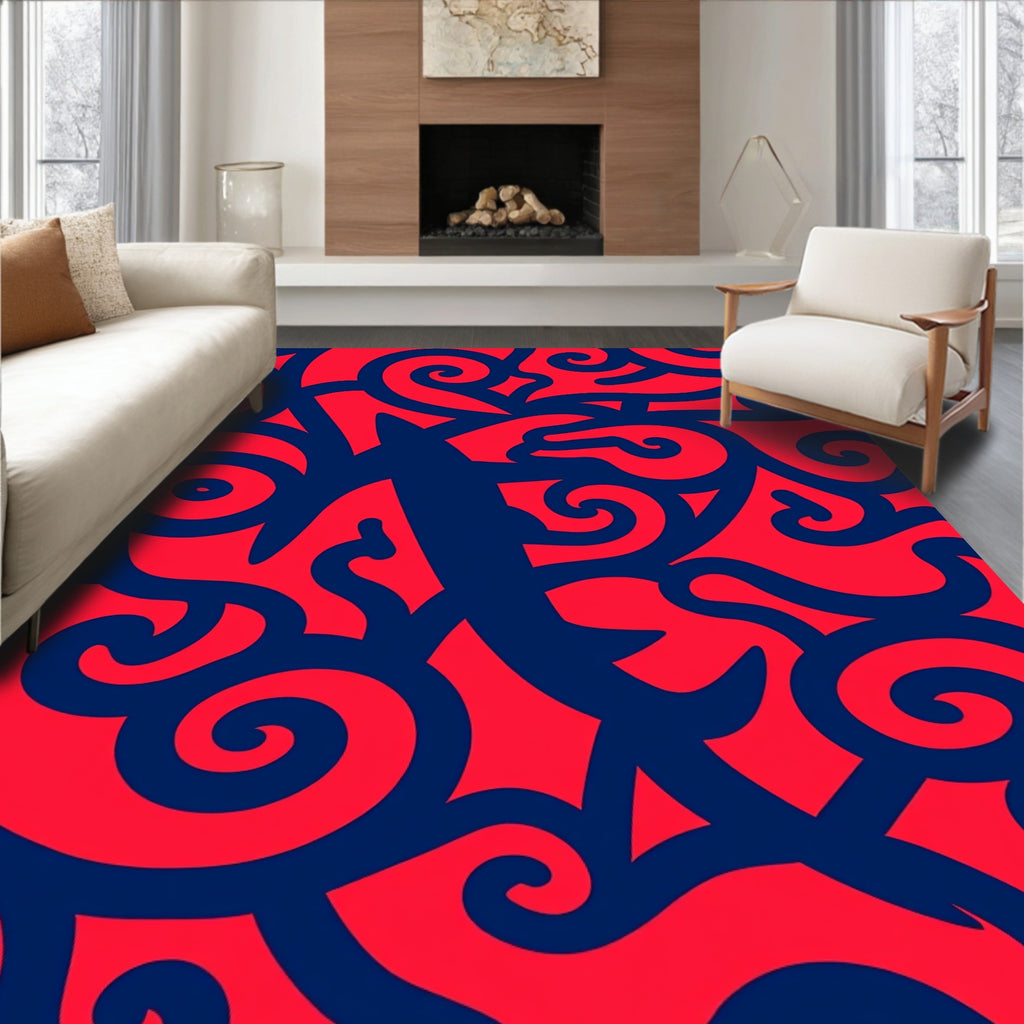 Bold Crimson Swirl Abstract Rug