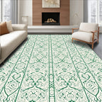 Emerald Green Ornamental Vertical Stripe Rug