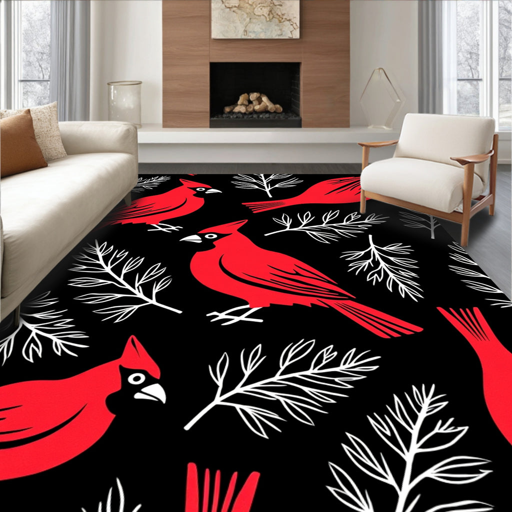 Bold Red Cardinal Branch Silhouette Rug