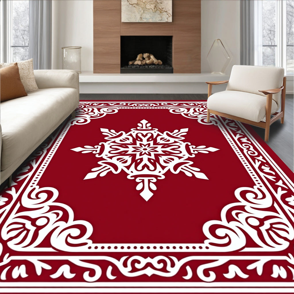 Crimson Snowflake Arabesque Frame Rug