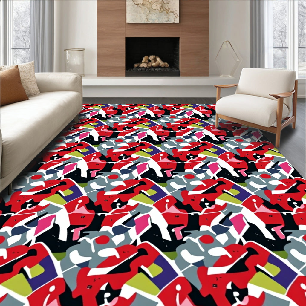 Bold Red Multicolor Abstract Fragment Rug