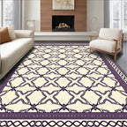 Cream Purple Geometric Lattice Border Rug