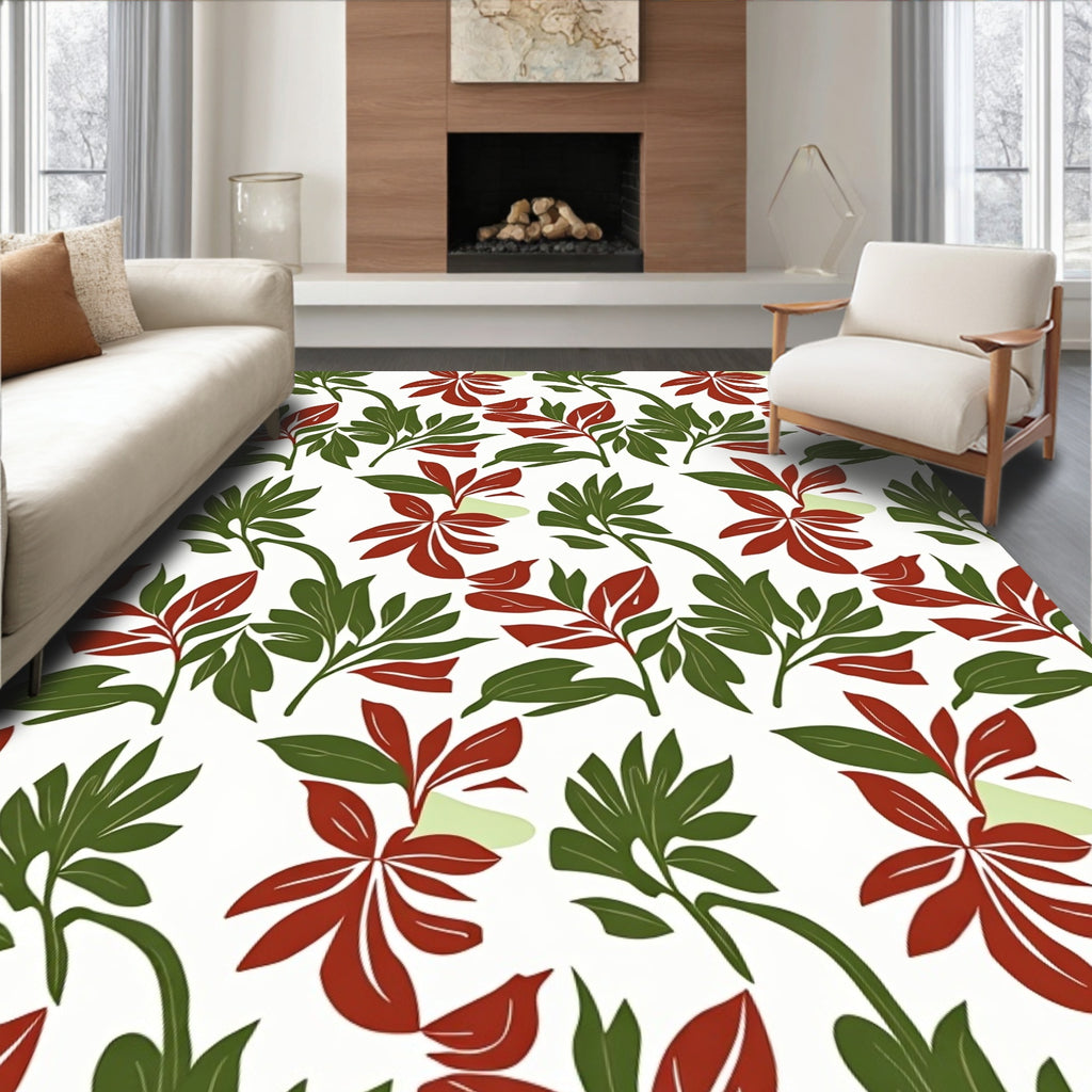 Crimson Leaf Branches On White Rug
