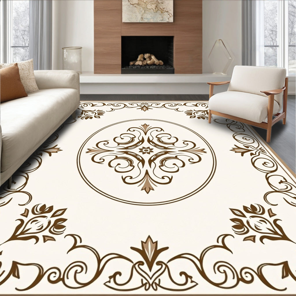 Rich Gold Cream Floral Scroll Rug