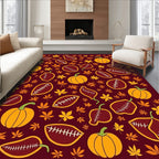 Autumn Football Pumpkins Leaf Collage Rug