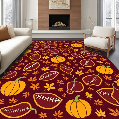 Autumn Football Pumpkins Leaf Collage Rug