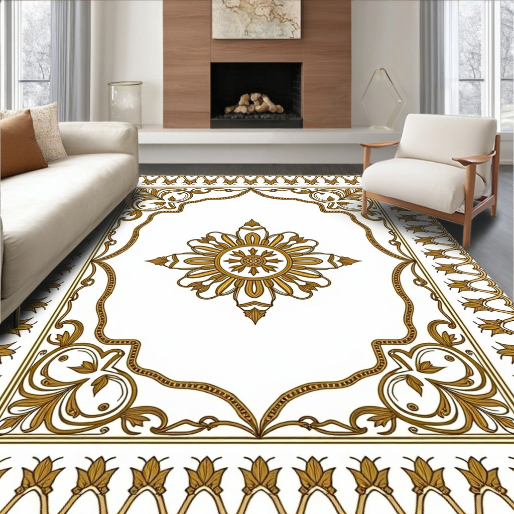 Gold Floral Medallion Ornate Border Rug