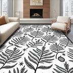 Black Fern and Star Botanical Art Rug