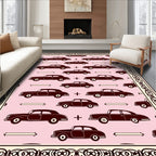Retro Brown Cars Pink Background Rug