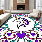 Whimsical Unicorn Heart Floral Frame Rug