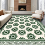 Dark Green Sunburst Floral Border Rug