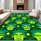 Green Cartoon Face Star Background Rug