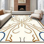 Cream Brown Blue Symmetrical Floral Vine Rug