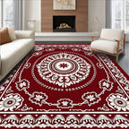 Rich Garnet Bloom Mandala Border Rug