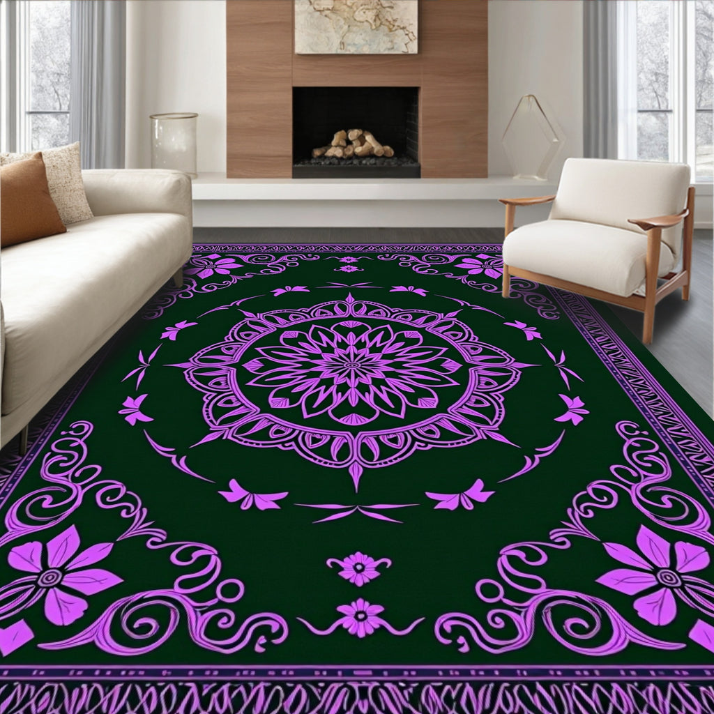 Violet Mandala Floral Border Harmony Rug