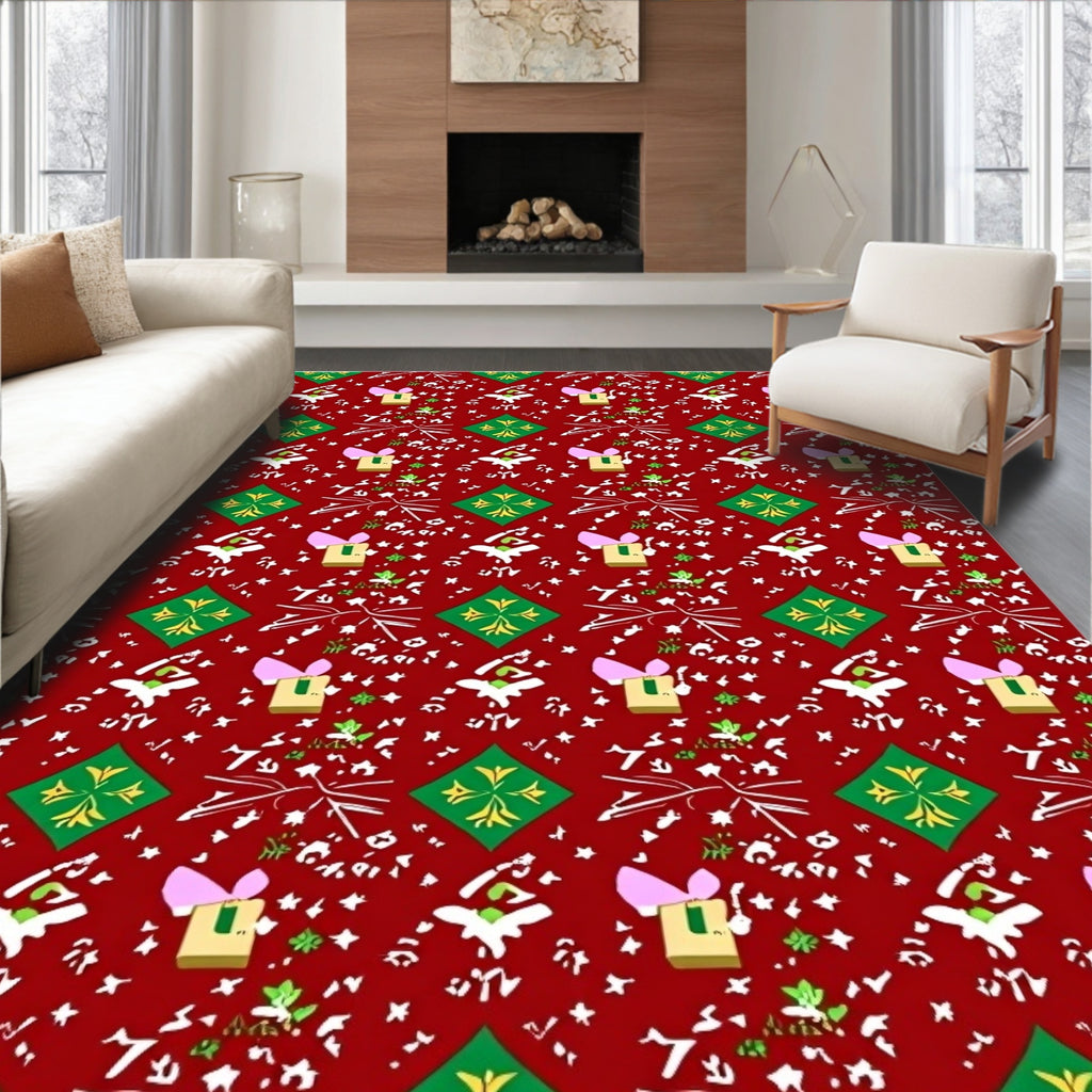 Red Green Gift Box Lucky Clover Rug