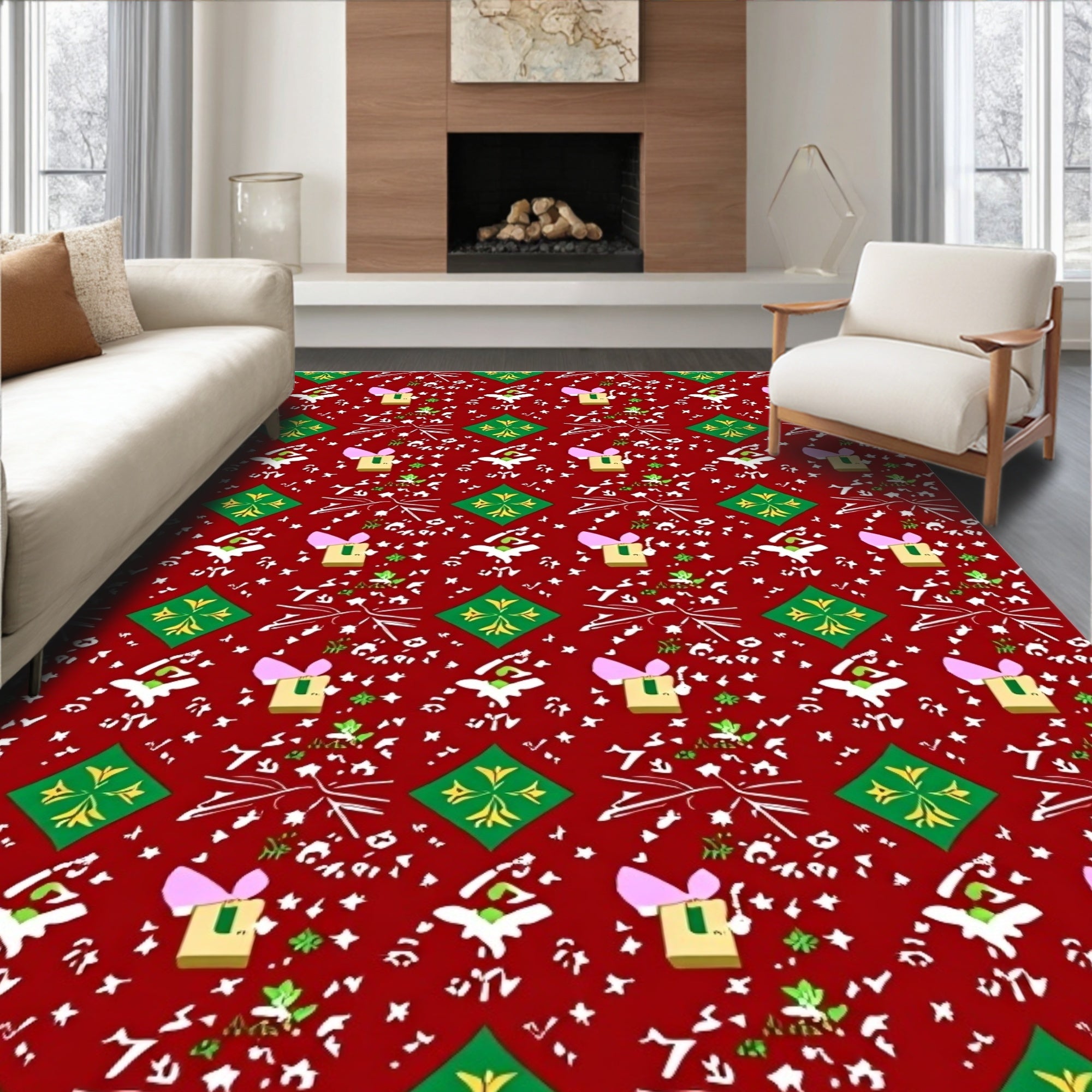 Red Green Gift Box Lucky Clover Rug