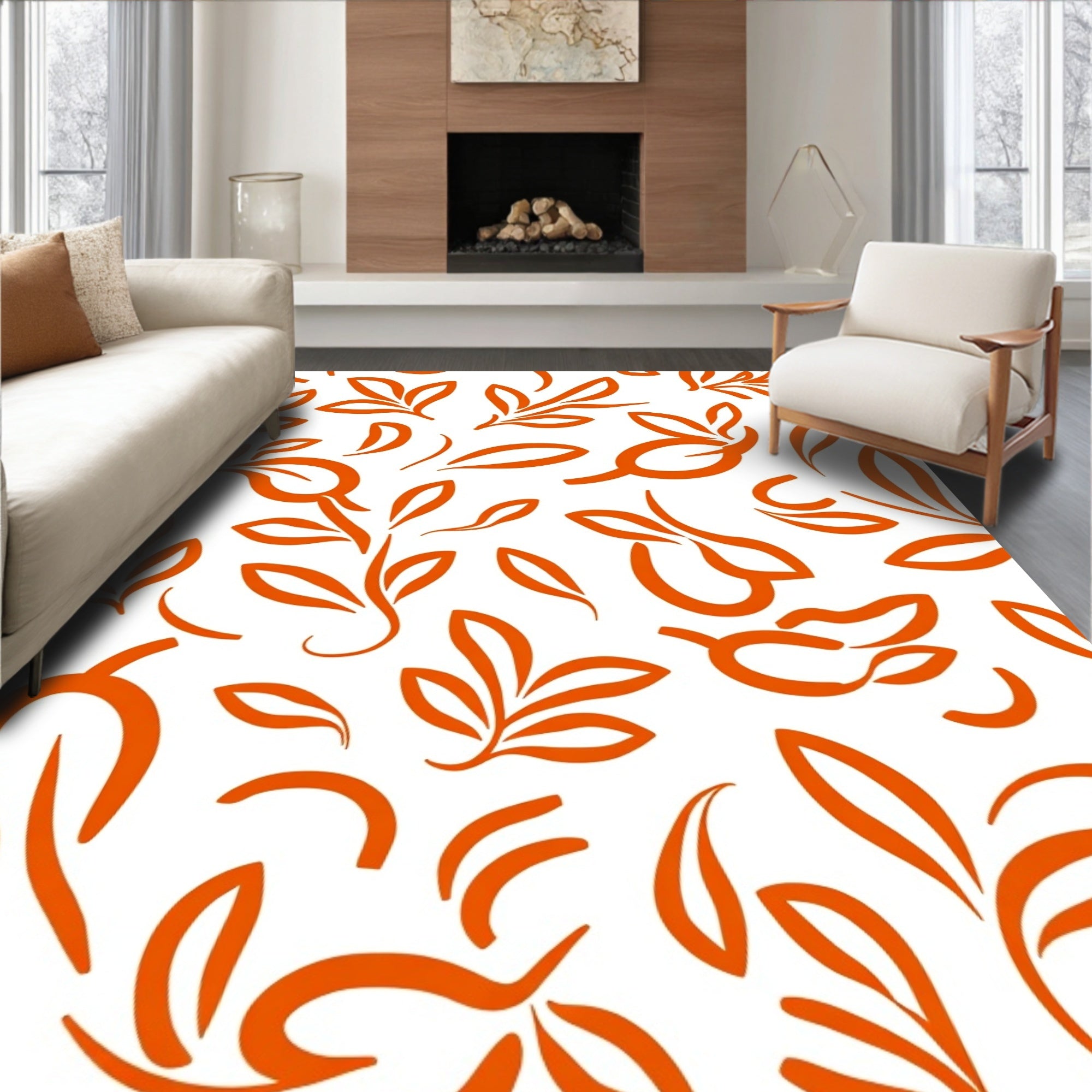 Orange Sketch Botanical Garden Rug
