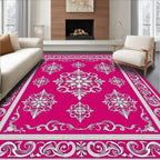Fuchsia White Floral Filigree Border Rug