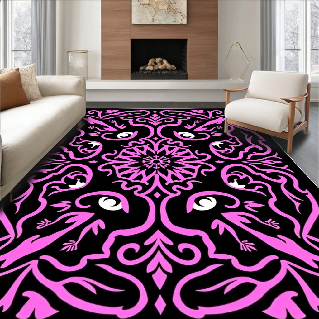 Pink Black Abstract Animal Mandala Rug