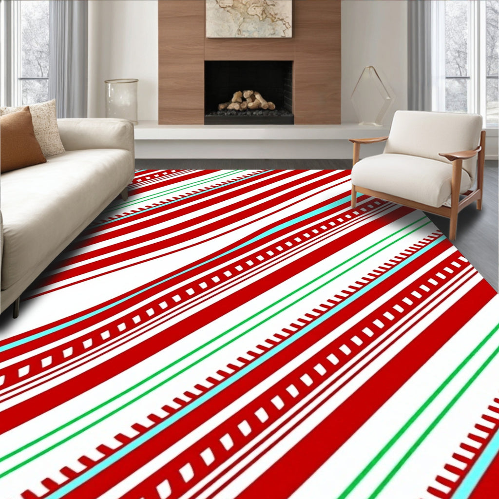 Diagonal Red White Candy Cane Stripes Rug