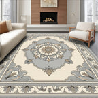 Elegant Silver Cream Floral Medallion Rug
