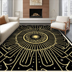 Black Golden Sunburst Mandala Lines Rug