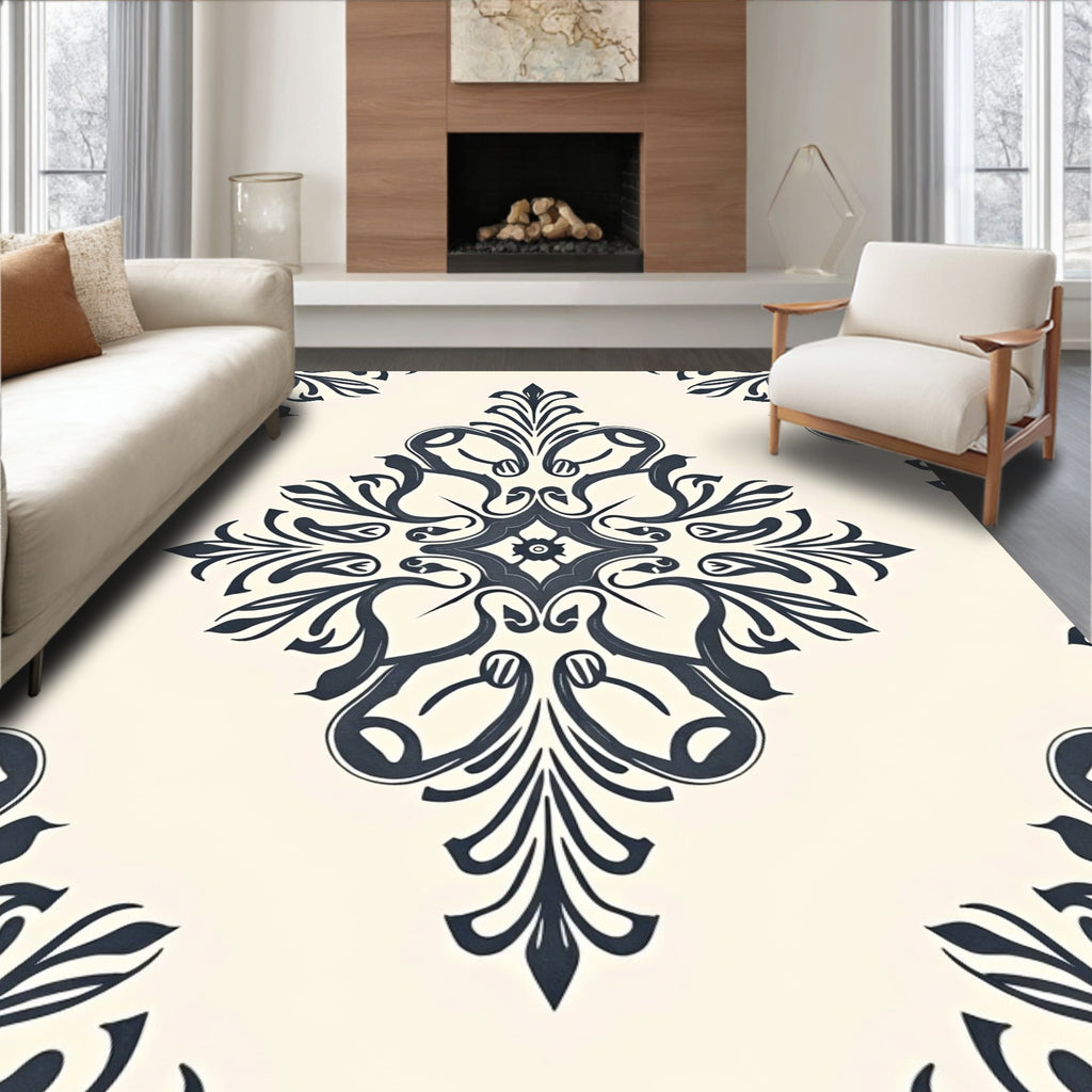 Classic Blue And Cream Floral Medallion Rug