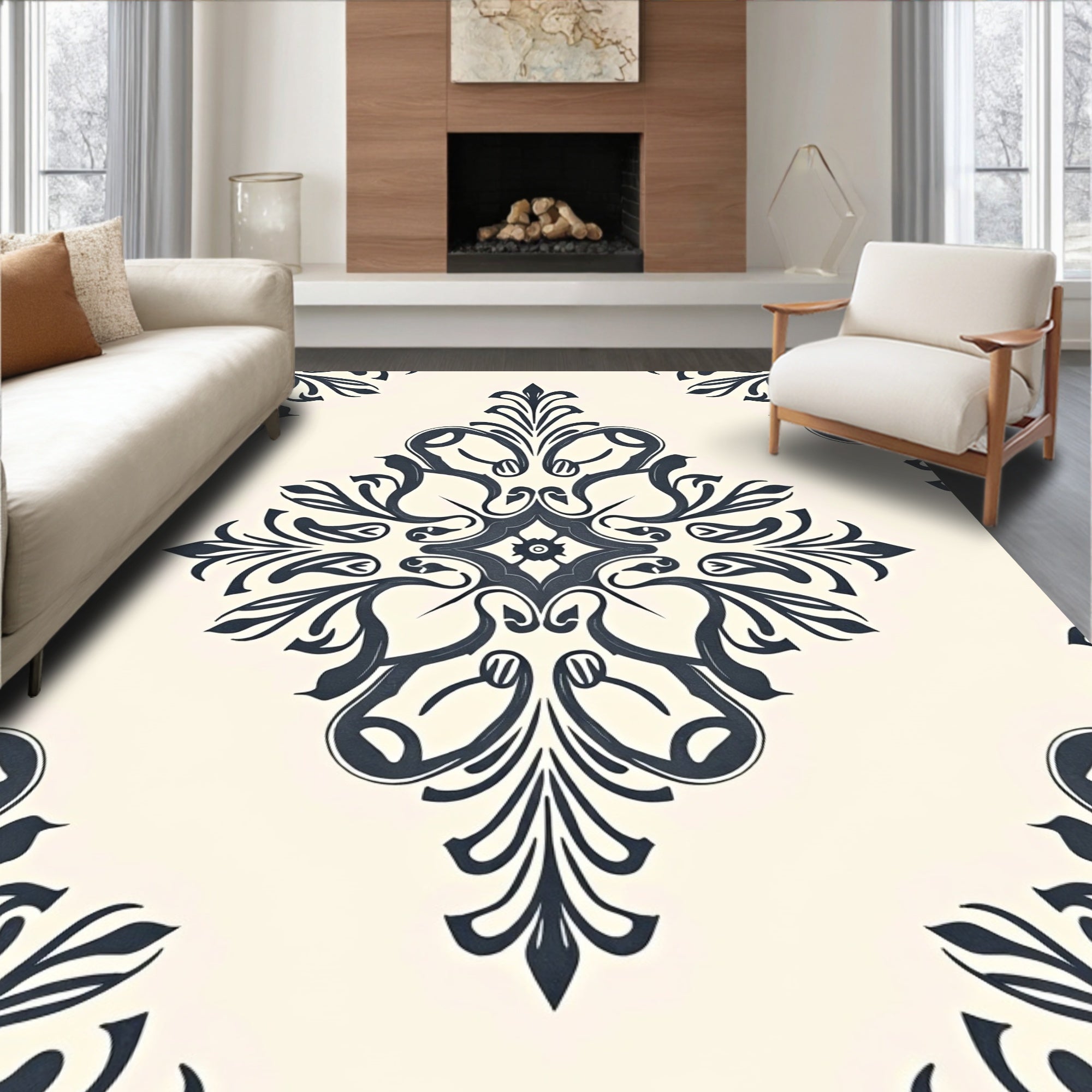 Classic Blue And Cream Floral Medallion Rug