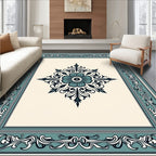 Teal and cream floral ornate frame Rug