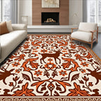 Brown White Deer Floral Forest Medallion Rug