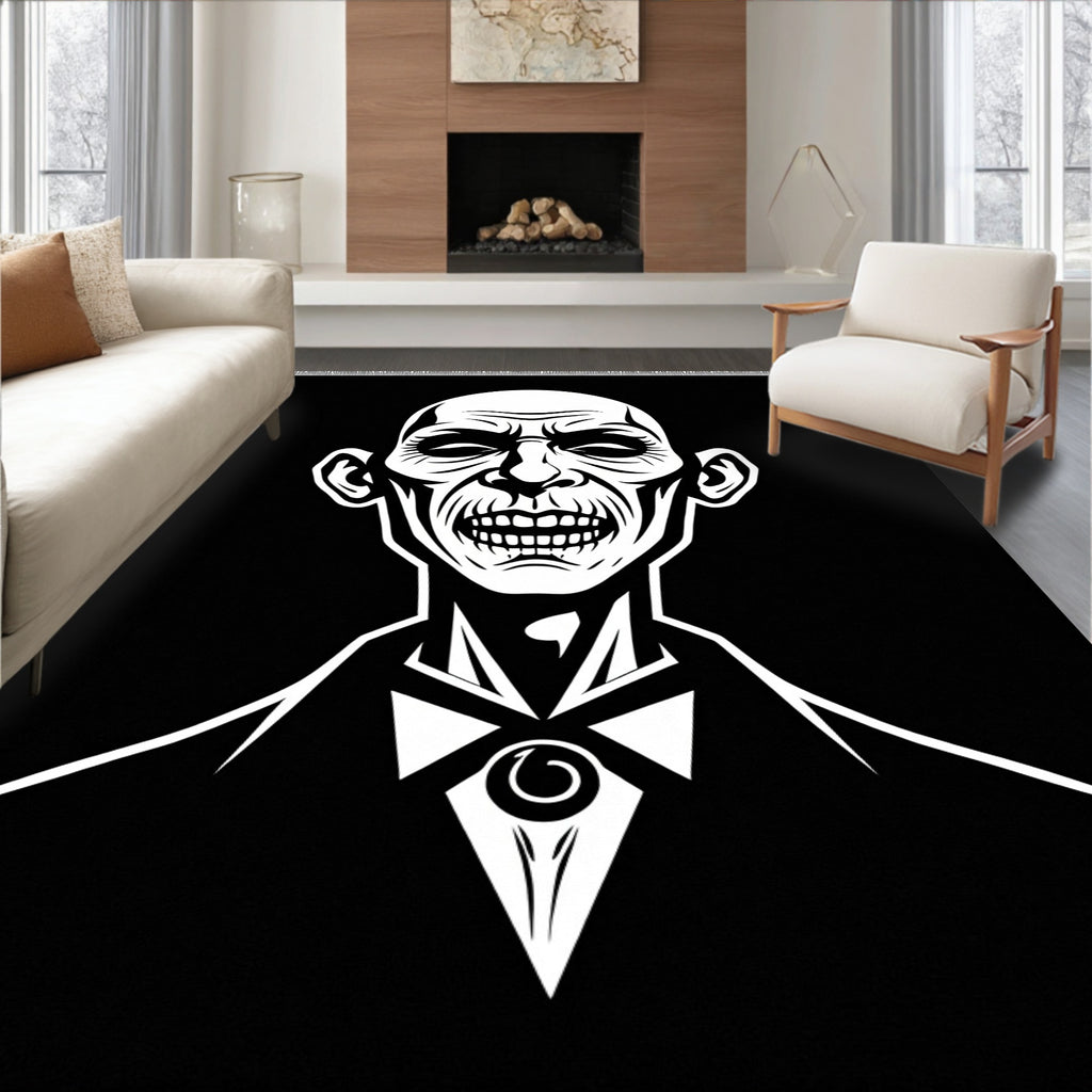 Bold Black White Grotesque Portrait Rug