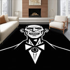 Bold Black White Grotesque Portrait Rug