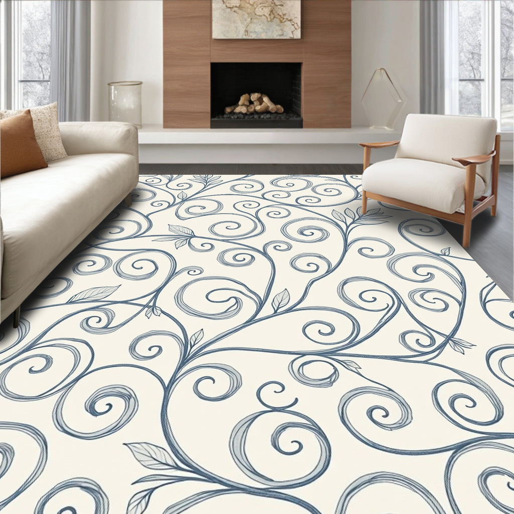 Vintage Blue Swirl Vine Garden Rug