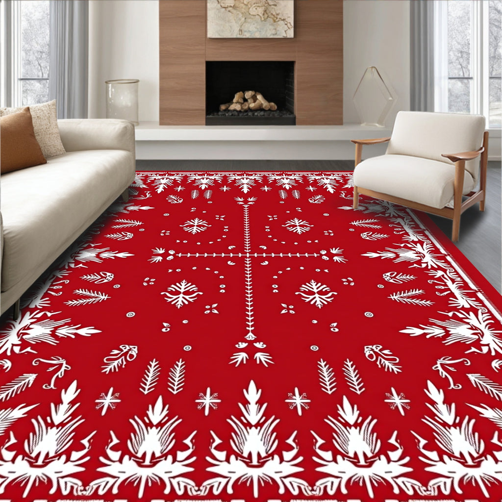 Crimson White Folk Art Blossom Rug