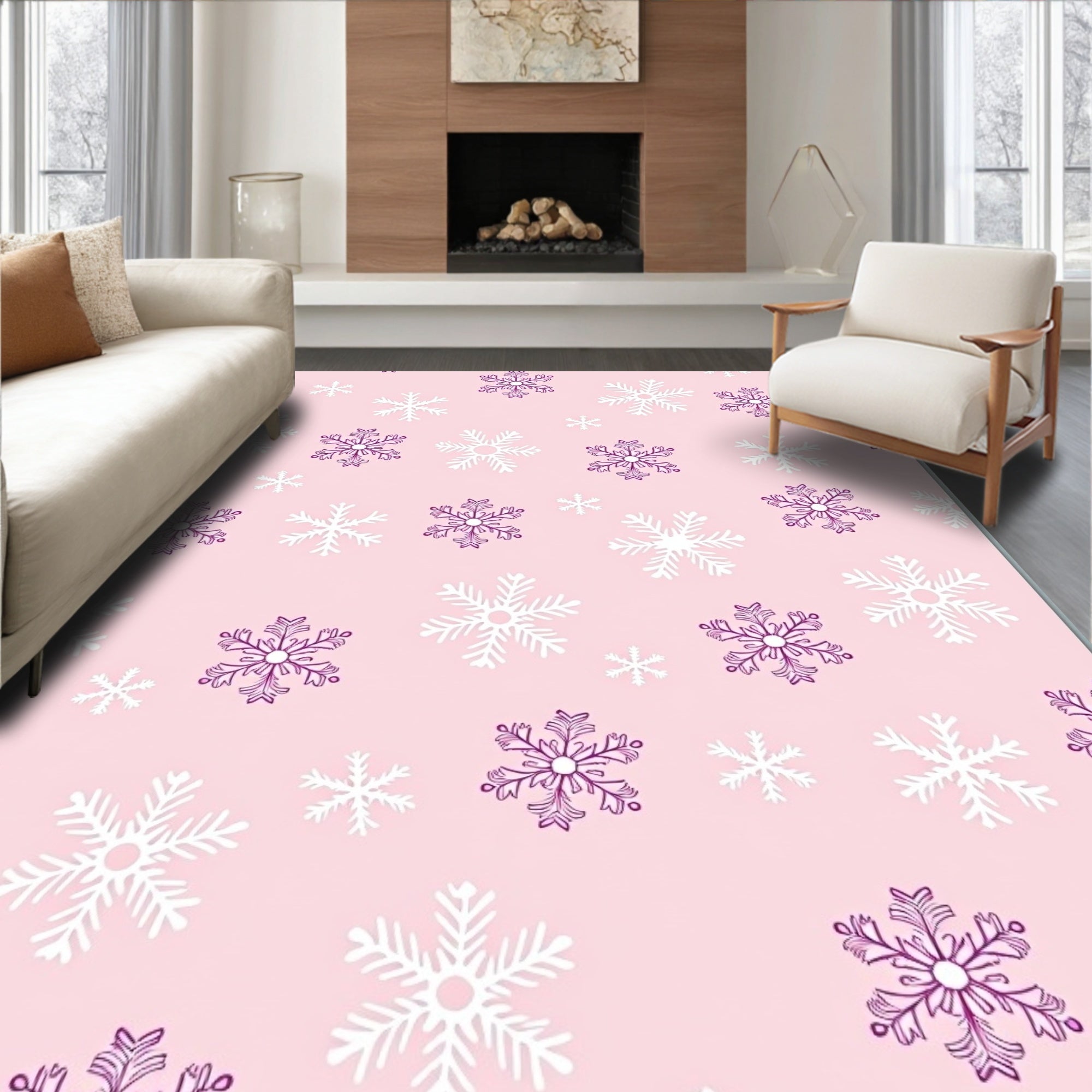 Pastel Snowflakes White Purple Scatter Rug