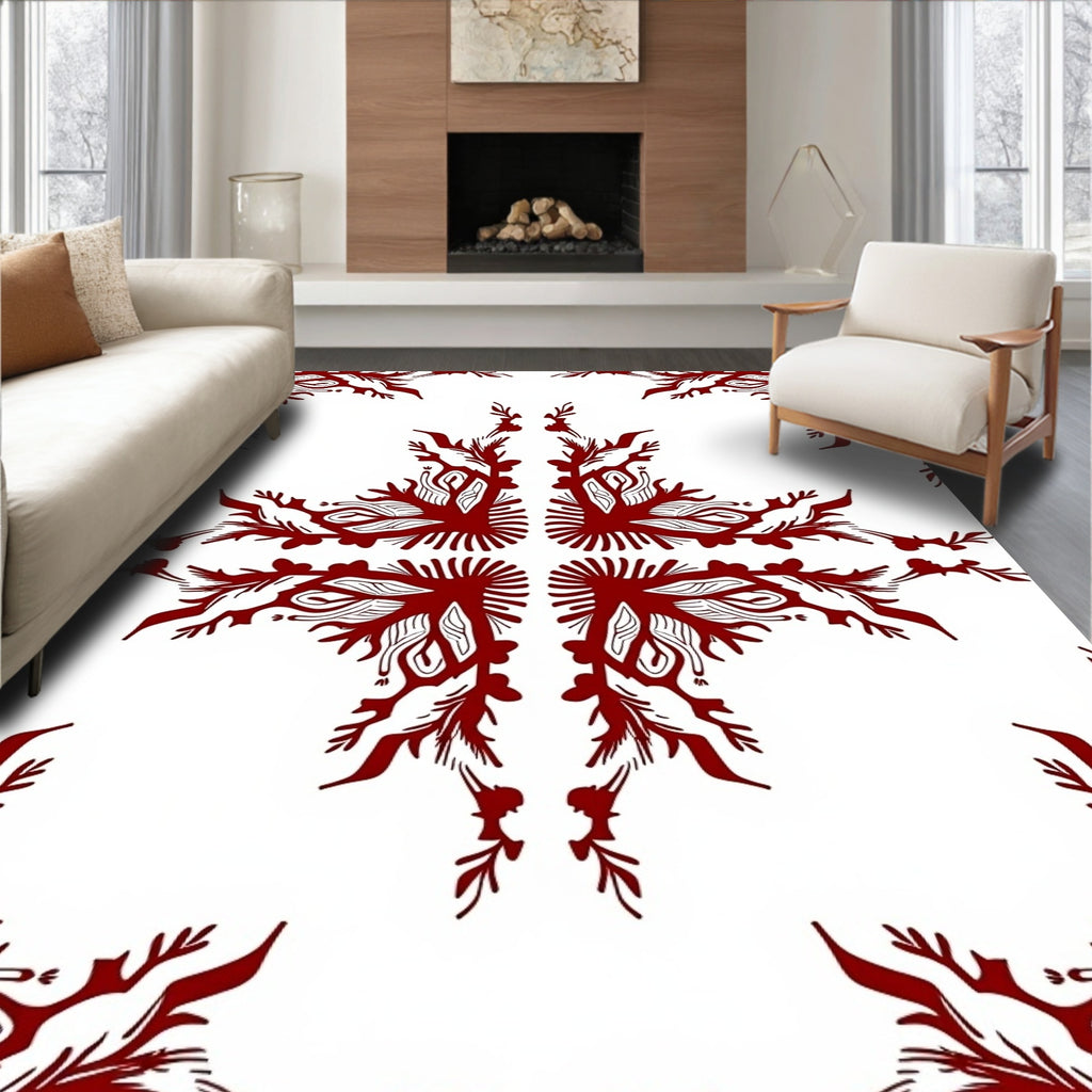 Crimson Stylized Branch Mandala Rug