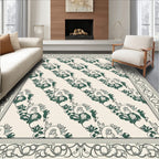 Green Floral Scroll Border Rug