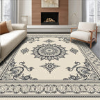 Ivory Black Medallion Border Framing Rug
